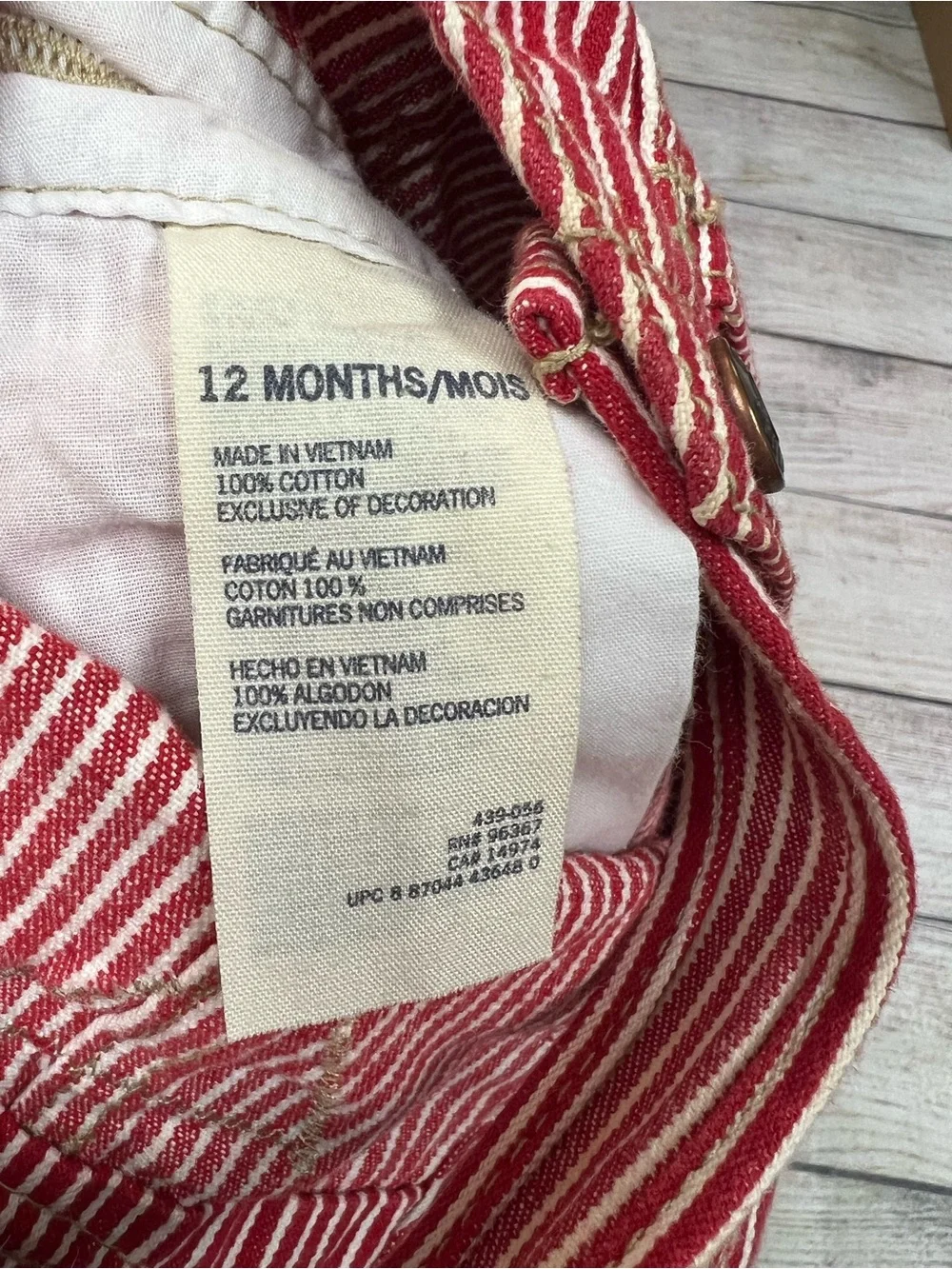 Oshkosh B’Gosh Overall Dress Striped Red White Pinstripe Size 12M Preppy Classic